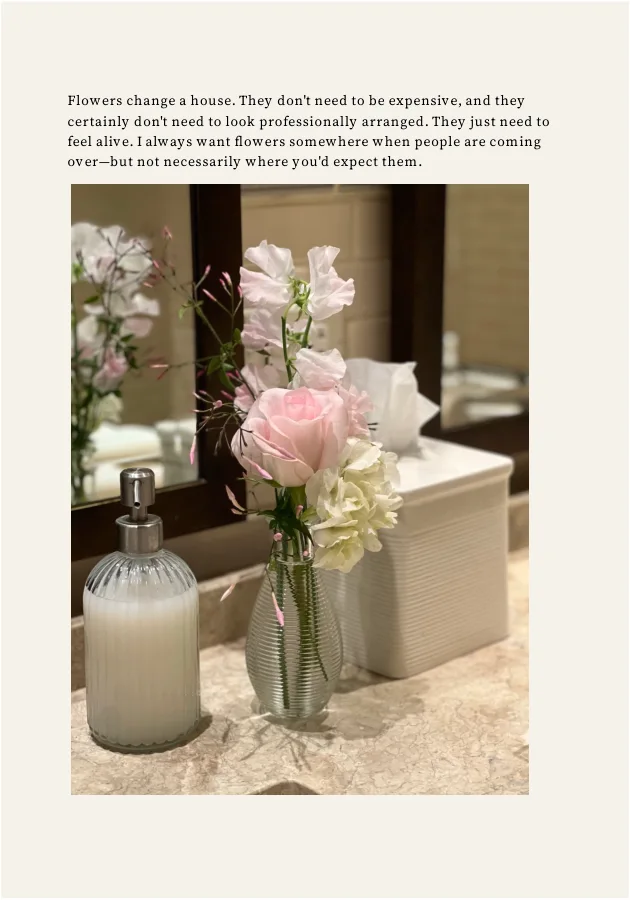 Selected Guide interior: flowers in simple vessels beside the Flowers Everywhere chapter introduction